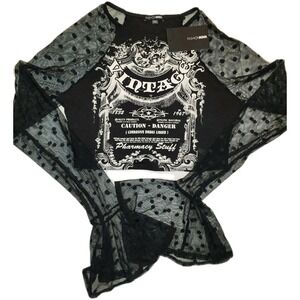 Womans Size Large Fashion Nova Bonnie Mesh Sleeve Top New Black Bell Sleeves